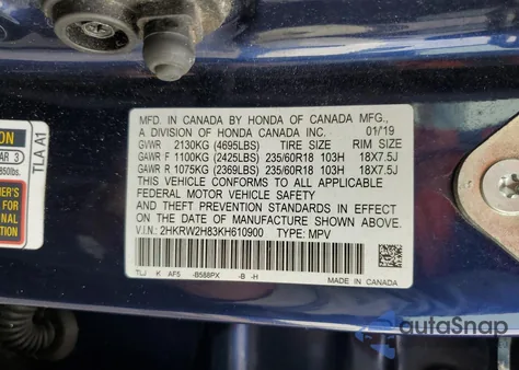 2019 Honda Cr-V Exl z USA, uszkodzony, nr VIN 2HKRW2H83KH610900